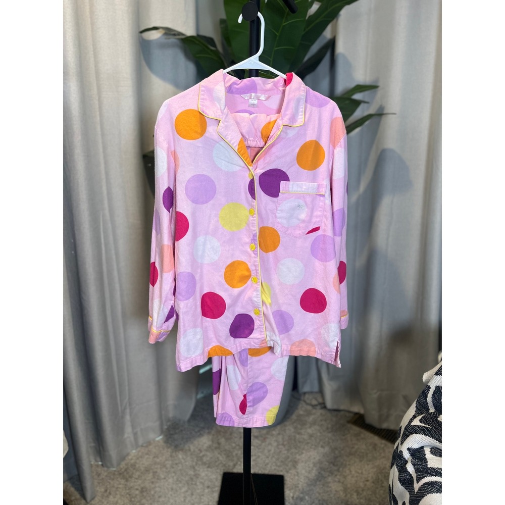 Victoria's Secret Pink Polka Dot Pajama Set Long Sleeve Button Up Pants Large
